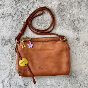 Margot New York Brown Leather Crossbody Triple Compartment